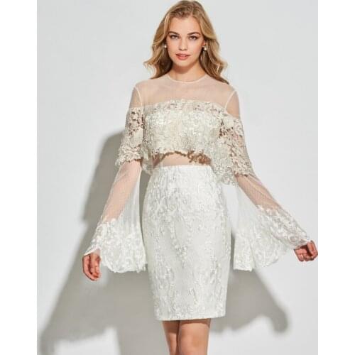 Tanpell sheath short cocktail dresses ivory full sleeves above knee lace gown lady homecomg party formal customed cocktail dress