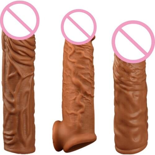 Male Penis Enlargement Sleeve Condom for Men Extender Reusable Liquid Silicone Big Cock Delay Ejaculation Adult Sex Toy for Man