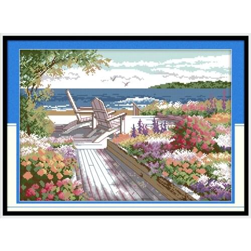 Everlasting Love Seaside Landscapes Chinese Cross Stitch Kits Ecological Cotton Stamped 11CT DIY Christmas Decorations For Home