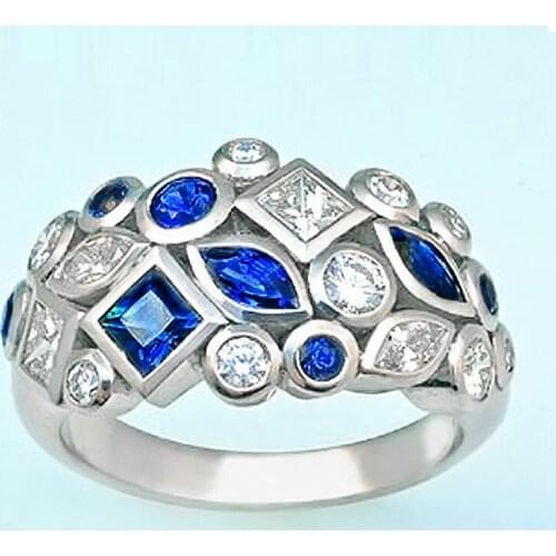 Huitan Gorgeous Womens Rings with Geometric Shaped Blue/White CZ for Party Daily Wear Luxury Accessories Birthday Gift for Mom