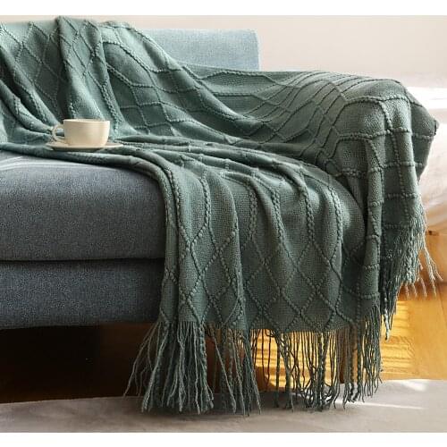 Knitted Blanket Solid Color Waffle Embossed Blanket Nordic Decorative Blanket for Sofa Beds Knit Throw Blanket