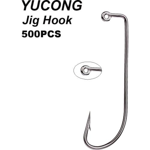 YUCONG 500Pcs Crank Fishing Hooks 2#-5/0# High Carbon Steel Hooks Oshaughnessy JIG Rig Big Single Hooks Barbed Wide Fishhooks