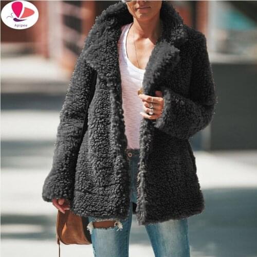 Faux Fur Thicken Women Jacket Coat Plus Size 5XL Top Long Sleeve Turn Down Collar Female Coats Solid Casual Loose Ladies Tops