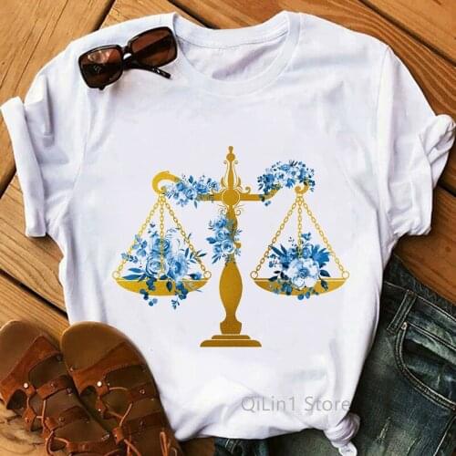 Flowers Scales Of Justice Art Print Tee Shirt Femme Vintage T Shirt Girls Top Womens Summer Clothing 2021 Lovely White T-Shirt