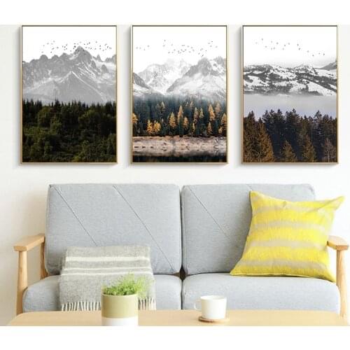Winter Scenery Wall Picture Snow Forest Mountain Landscape Minimalist Decor Painting Nordic Canvas Painting Living Room Wall Art