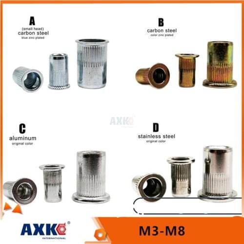10/20pcs M3 M4 M5 M6 M8 304 Stainless Steel Carbon Steel Aluminum Flat Head Blind Rivet Nut Insert Rivnut Nutsert for Screw Bolt