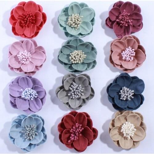10PCS 5CM Fashion Solid Artificial Felt Flowers For Hair Accessories With Stamen Hairband Apparel Accessories U Pick Colors