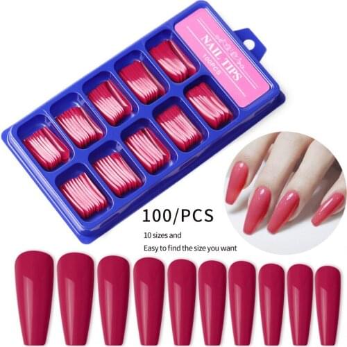 100pcs European and American Long Ballerina Wear Small Blue Box Full of Ballet False Nails Color Solid Color Nail Patch