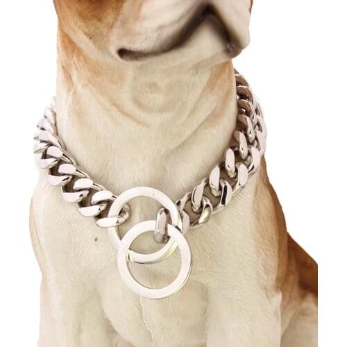 12/15mm Fashion Collar Necklace Stainless Steel Silver Color Cuban Curb Chain Lifetime Durable Walking Dog Training Collar12-34"