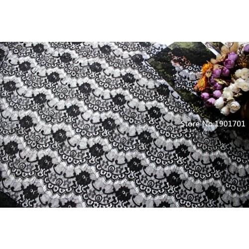 150cm Wide Eyelash Black Soft Floral Classic Lace Trim Decor Craft Sewing Lace Fabric For Dress Making