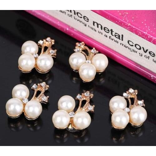 2016New 50Pcs Pearl Flower Rhinestone Buttons for Wedding Decoration and DIY hair accessies ZJ68