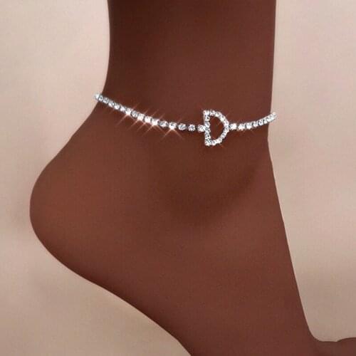 2021 Trendy New A-Z Initial Letter Crystal Anklets Bling Rhinestone Foot Chain Ankle Bracelet For Women Summer Sandals Jewelry
