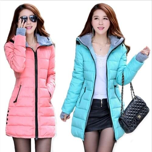 2018 women winter hooded warm coat plus size candy color cotton padded jacket female long parka womens wadded jaqueta feminina