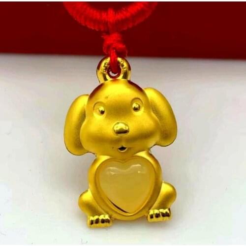 3D gold inlaid jade Fuwang inlaid with Hetian jade pendant zodiac dog baby child pendantH21