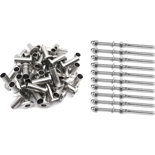 64 Pack Stainless Steel Protector Sleeves & 50 Pcs Handrail Railing Cable Tensioner Threaded Stud End Fitting