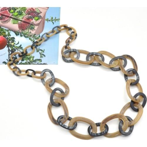 Acrylic Wooden Texture Hoops Linked Long Chain Necklace