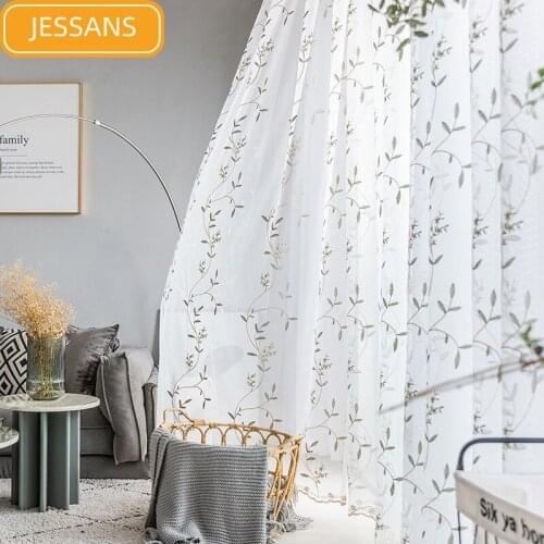 American Embroidered Window Screen White Translucent Screen Curtains for Living Room Bedroom Curtain Screen Customization