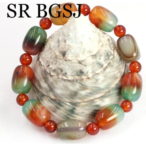 Free Shipping 10x14mm Red Agat Gems Natural Stone Stretchy Women Jewelry Bracelet 7"