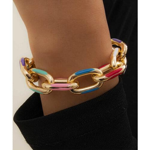 Bohemian Colorful Painted Aluminum Chain Charm Bracelet Jewelry For Women Fashion Trendy Chain Bangle Bracelet браслеты на руку