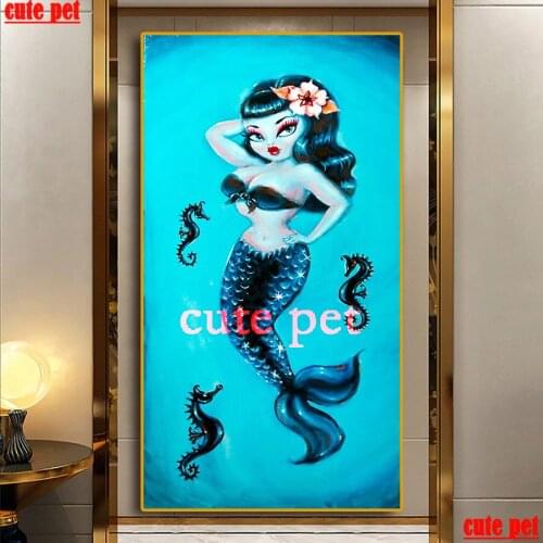 Large DIY Diamond Mosaic Cartoon mermaid Decor Painting Rhinestones pictures Full Square Diamond Embroidery Cross Stitch puzzle