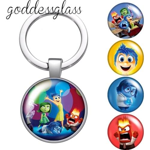 Disney Inside Out Joy Sadness Anger Fear glass cabochon keychain Bag Car key chain Ring Holder Charms keychains gift