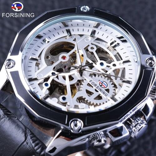 Forsining Mechanical Watches with Automatic Self-winding Movement Waterproof Design Sport Mens Watches Genuine Leather Strap