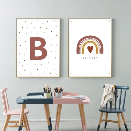 Baby Name Customized Wall Art Prints Cartoon Rainbow Canvas Painting Nursery Poster Picture for Kids Room Home Interior Decor