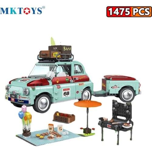 MKTOYS MOC Tractor Picnic Car 1475PCS DIY Building Blocks Educational Bricks Trailer Tourist Picnic Set Car Model Toys Gifts