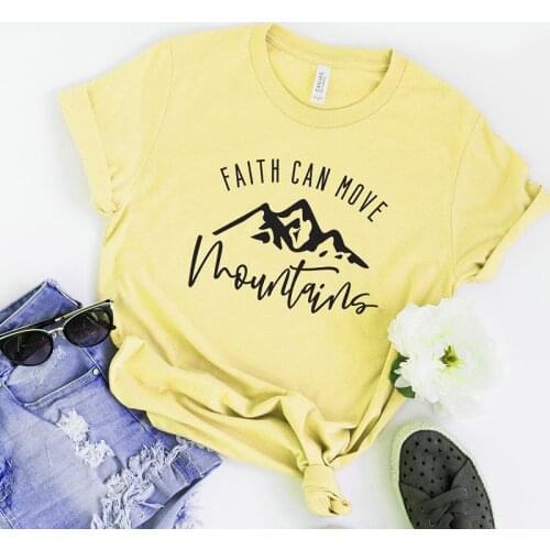Faith Can Move Mountains T-Shirt Christian Bible Verse Grunge Tumblr Tee Cotton Religious Clothing Graphic Vintage quote Tops