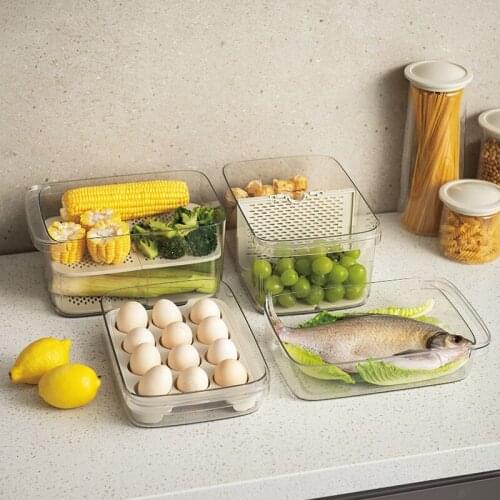 Fridge Food Storage Containers Kitchen Plastic Egg Holder Fridge Organizer for Fresh Fruits Vegetables