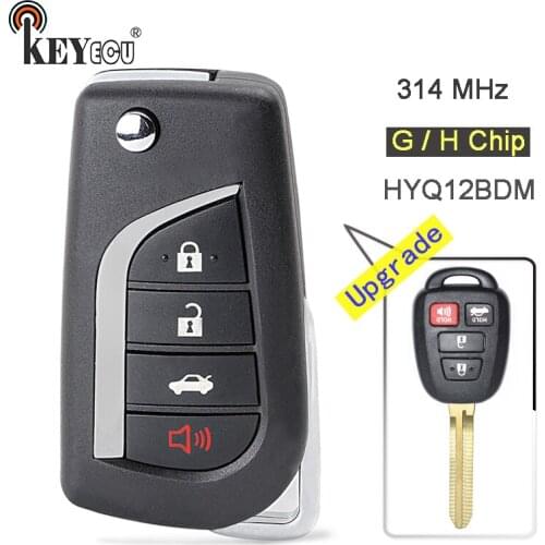 KEYECU 314MHz H / G Chip HYQ12BDM Upgraded Flip Folding 4 Button Remote Key Fob TOY43 for Toyota Camry Corolla Rav4 2013-2019