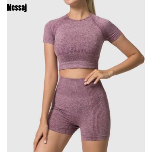 Nessaj Women 2Pcs Sport Seamless Set Female Sleeveless Tank Top Bra Fitness High Waist Shorts Running Gym Sports Clothes Suit