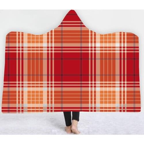 Colorful Cross-striped Pattern Hooded Blanket Sherpa Fleece Wearable Plush Throw Blanket On Bed Sofa Thick Warm