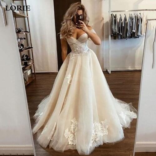 LORIE Lace Princess Wedding Dresses Puff Tulle Country Bridal Gowns Vestido de noiva Off The Shoulder Wedding Party Gowns