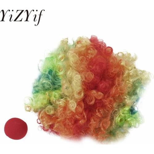 Curly Clown Wig Cosplay Clown Hair Red Sponge Nose Set For Adults Halloween Performance Costume Props Kids Christmas Supplies