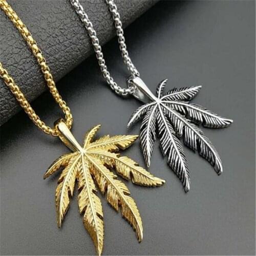 HIP HOP Gold 316 Stainless Steel Leaf Gold Pendant & Necklace For Men Jewelry Dropshipping