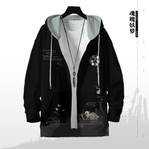 Spring Autumn Hooded Jacket Touhou Project Game Youmu Konpaku Anime Coaplay NEW Zipper Coat Men Famale Loose Daily Outer Tops