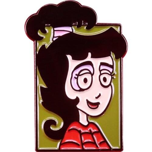 Lydia Deetz cartoon pin strange and unusual teen queen brooch
