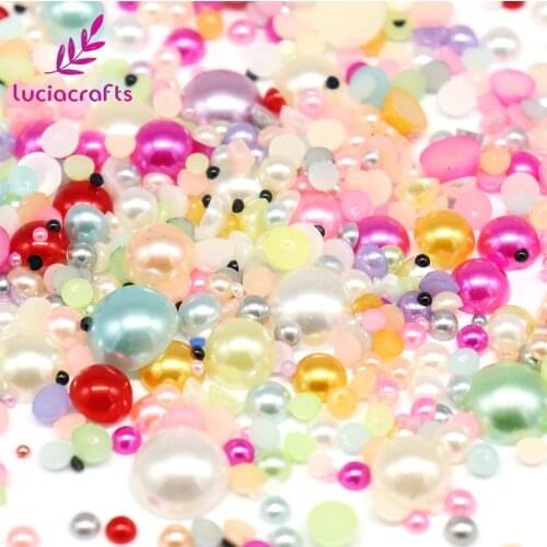 Lucia crafts Size(2-12MM) Assorted Half Round Flatback AB Pearls Beads Nail Bags Garment DIY Accessories F0102
