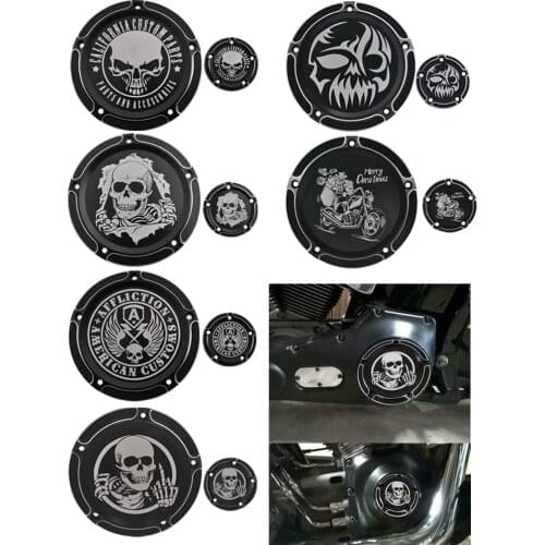 Motorcycle Custom Skull Head Derby Timing Engine Clutch Side Cover For Harley Touring Dyna Softail Trike FLHT FLTR FLHR FXSB