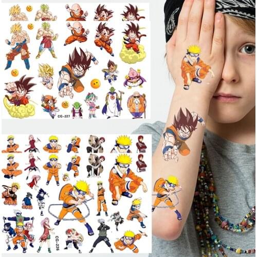 Cartoon NARUTO Tattoo Sticker Dragon Balls Anime Stickers Son Goku Uchiha Sasuke Kakashi Figure Funny Kids Girls Birthday Gift