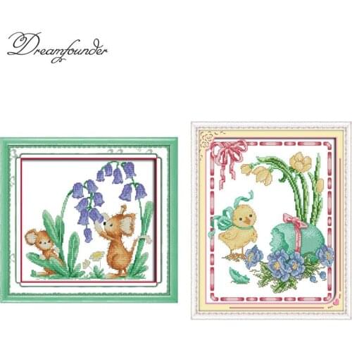 Bluebells and mice cross stitch kit Easter chicken cross-stitch 18ct 14ct 11ct count print canvas stitches embroidery handmade