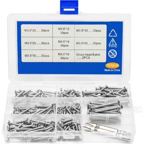 272 Pcs Self-tapping Screw Set Head Self Drilling Tapping Screw Kit 410 Stainless Steel Washer Head Cross Countersunk Head
