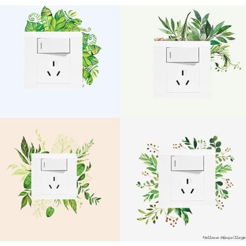 Green Leaf Wall Stickers Creative Switch Socket Beautification Decorative Wall Personalized Wall Stickers Home Decoration Decals