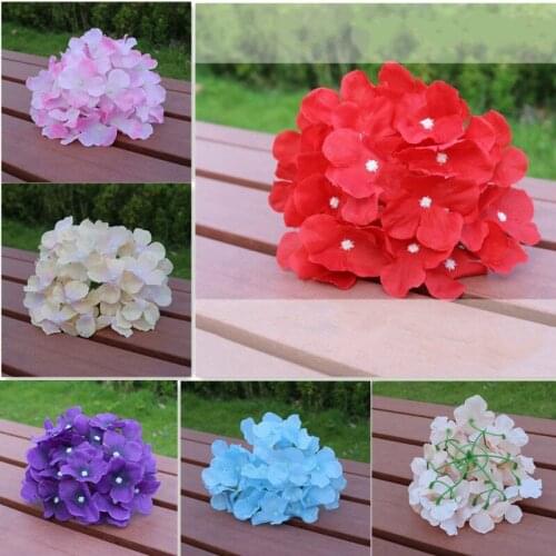 New 10pcs Artificial Silk Decorative Hydrangea Heads Simulation DIY Flower Head Silk Flower for Wedding Home Decoration Flower