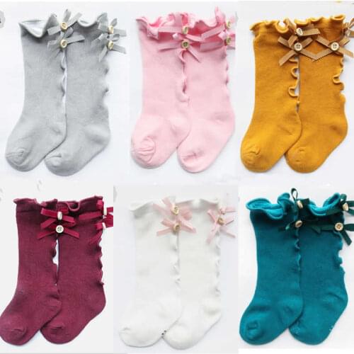 The New baby girls socks small bowknot knitted baby girl knee high soft socks bow for baby meisje girls socks agaric infant