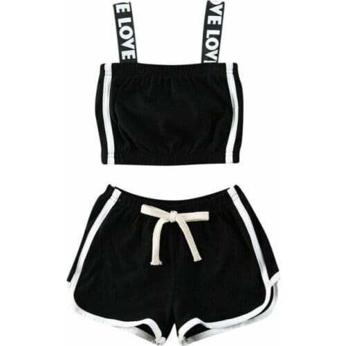 New Baby Girls Kids Sunsuit Clothes Solid Color Sling Tops + Pants Clothes