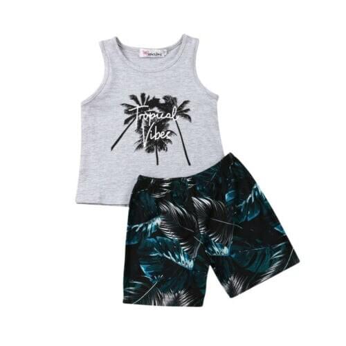 New 2-6Y Summer Toddler Clothes Sets Boys Print Sleeveless Vest Tops Baby Boy Print Short Pants Kids Outfits 2Pcs Clothing