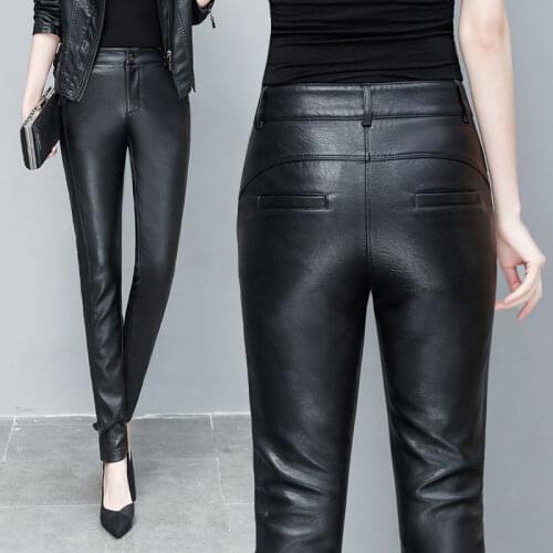 Skinny Genuine Leather Pants Womens Close-fitting Real Sheepskin Leather Pants OL Show Slim Leggings Pencil Pants Of Boots