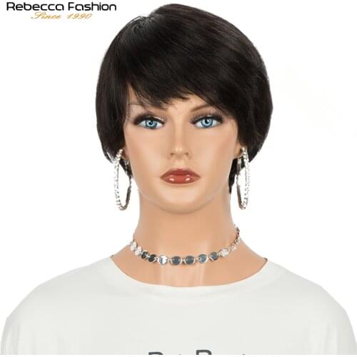 Rebecca Pixie Cut Short Human Hair Wigs Straight Hair Full Machine Made Wigs Glueless Black Color Peruvian Remy Hair for Women
